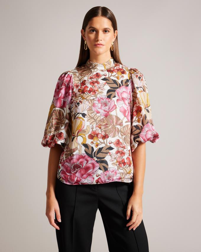 Chemisier Ted Baker Floral Balloon Sleeve Rouge Foncé Femme | KQD-98636033